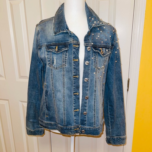 Nanette Lepore Jeans Jacket With Pearls - Picture 2 of 10
